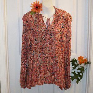 SOLD! DEMOCRACY XL Red Paisley BOHO Tunic Top Long Sleeve
